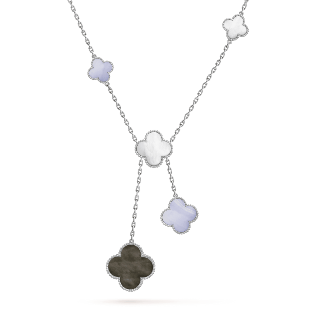 Dream CLOVER MOP CHALCEDONY NECKLACE SILVER 6 MOTIF