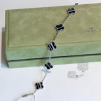 Dream CLOVER 5 MOTIF VEINED ONYX BRACELET SILVER
