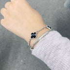 Dream CLOVER 5 MOTIF VEINED ONYX BRACELET SILVER