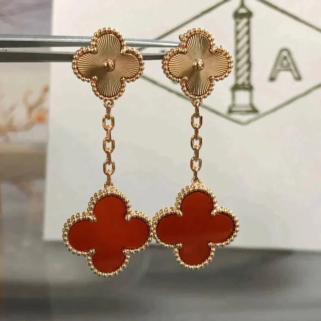 Dream CLOVER 2 MOTIF  LASER CARNELIAN EARRINGS