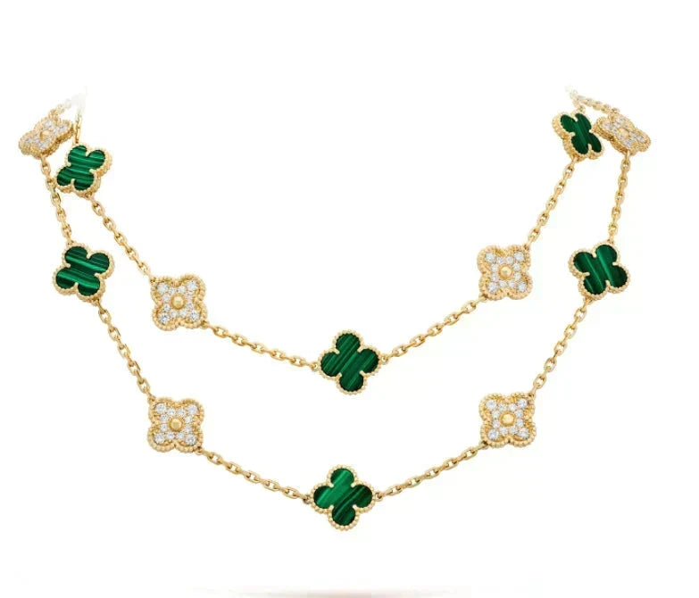 Dream CLOVER 20 MOTIVE MALACHIT DIAMANT-HALSKETTE