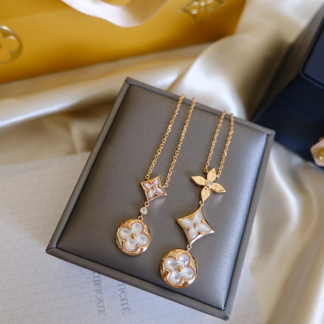 Dream COLOR BLOSSOM LARIAT-HALSKETTE AUS ROSÉGOLD MIT PERLMUTT UND DIAMANTEN