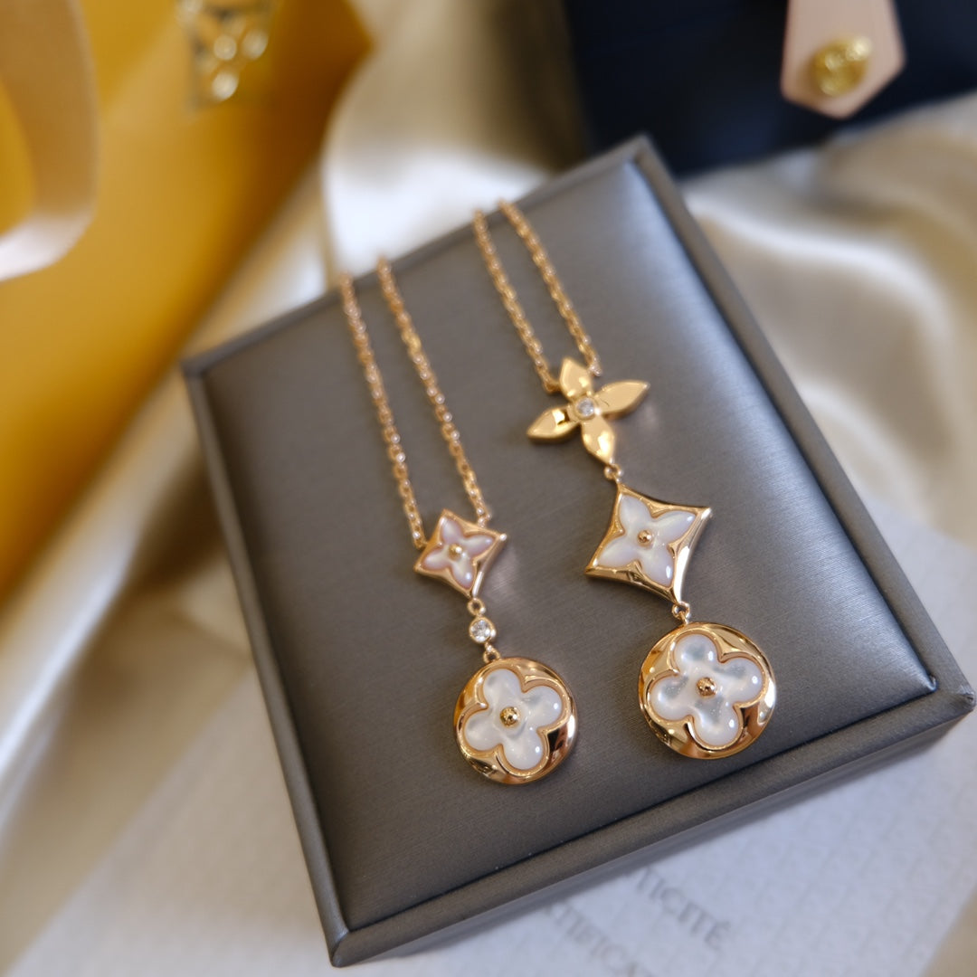 Dream COLOR BLOSSOM LARIAT-HALSKETTE AUS ROSÉGOLD MIT PERLMUTT UND DIAMANTEN