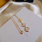 Dream COLOR BLOSSOM LARIAT NECKLACE PINK GOLD WHITE MOTHER PEARL AND DIAMOND