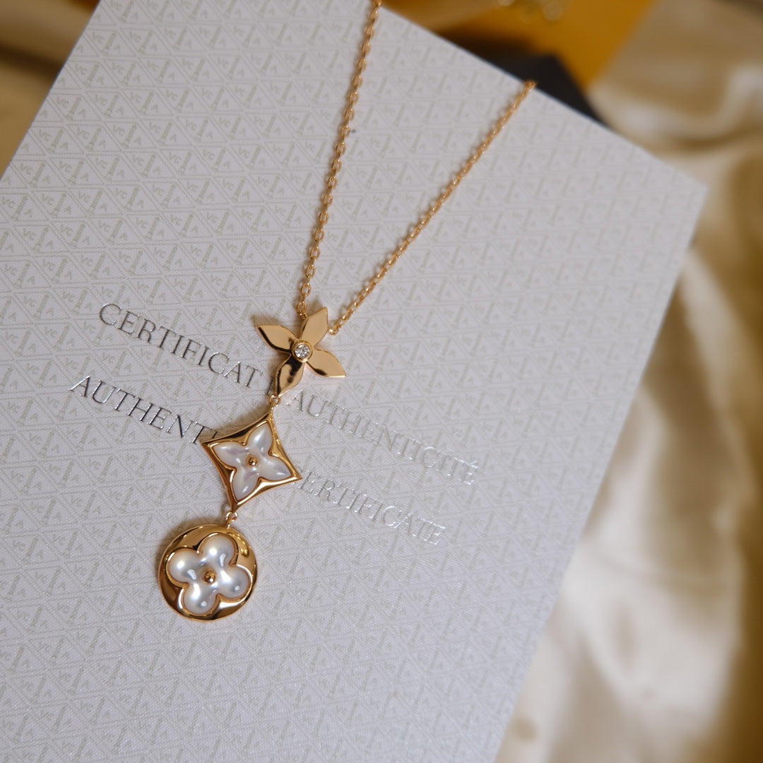 Dream COLOR BLOSSOM LARIAT-HALSKETTE AUS ROSÉGOLD MIT PERLMUTT UND DIAMANTEN