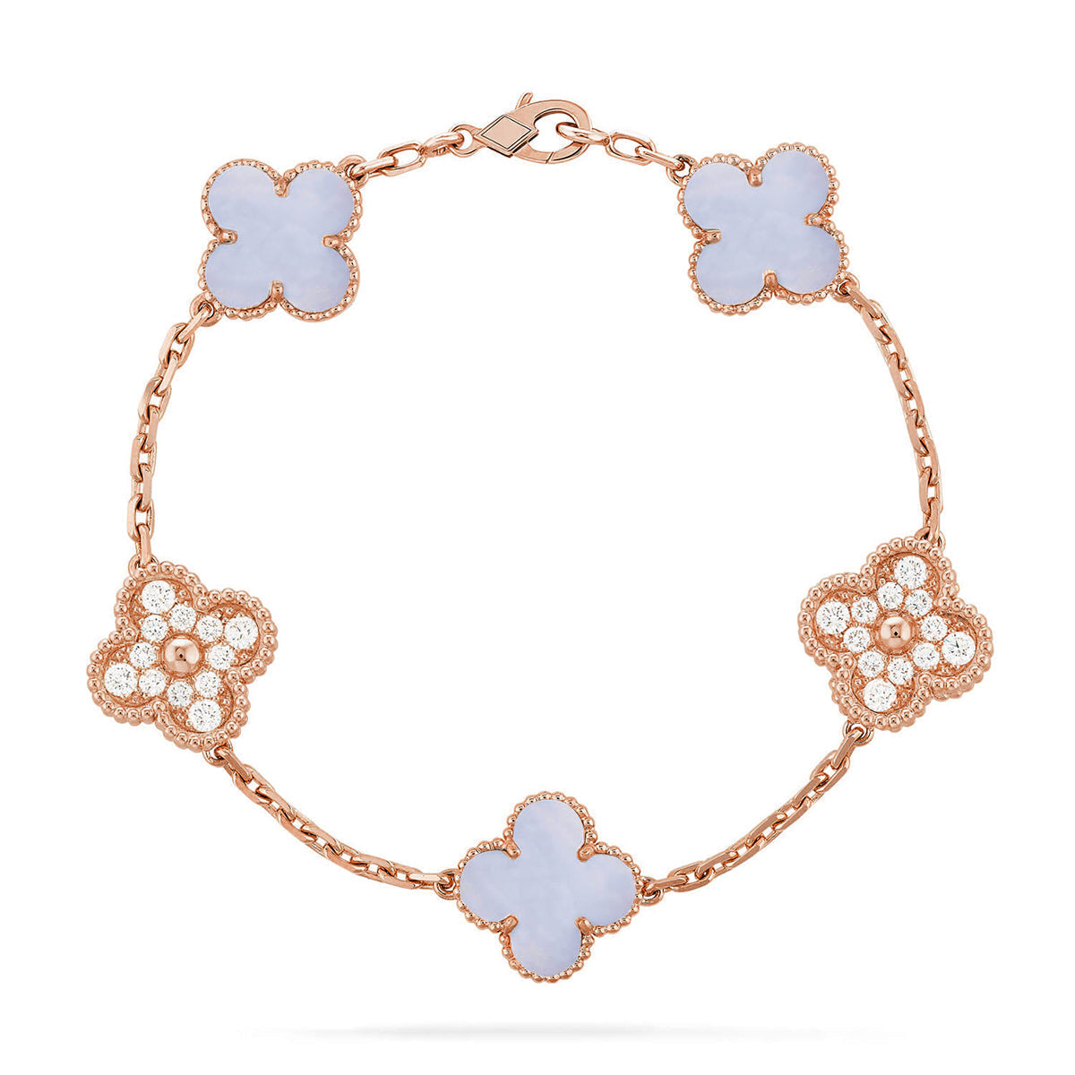 [Dream ]New  CLOVER 5 MOTIF PURPLE CHALCEDONY BRACELET COLLECTION
