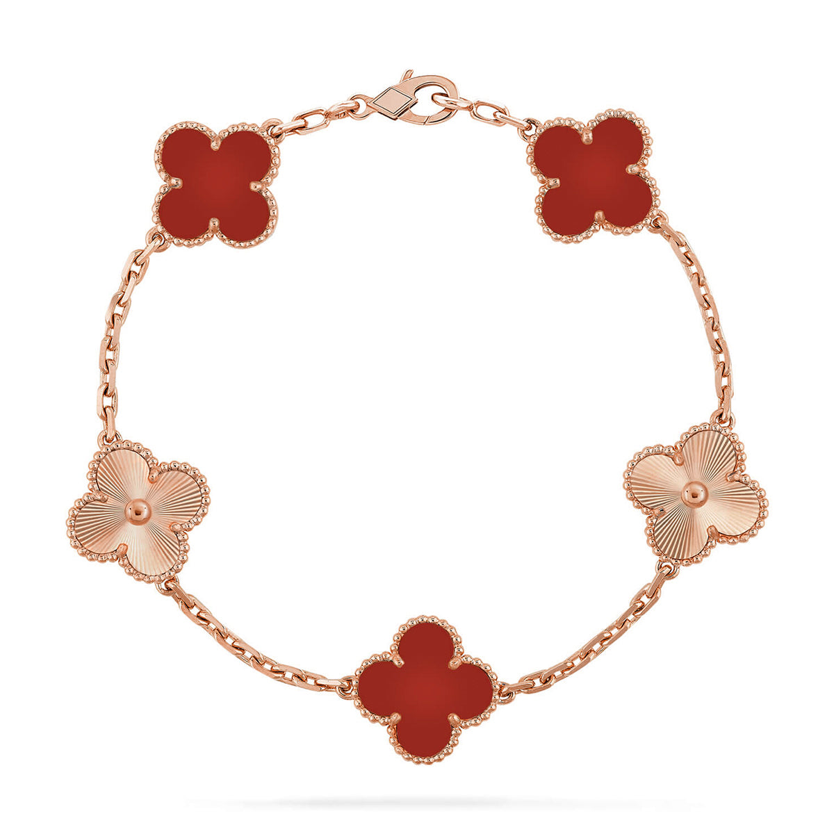 [Dream ]New  CLOVER 5 MOTIF RED CORNELIAN BRACELET COLLECTION