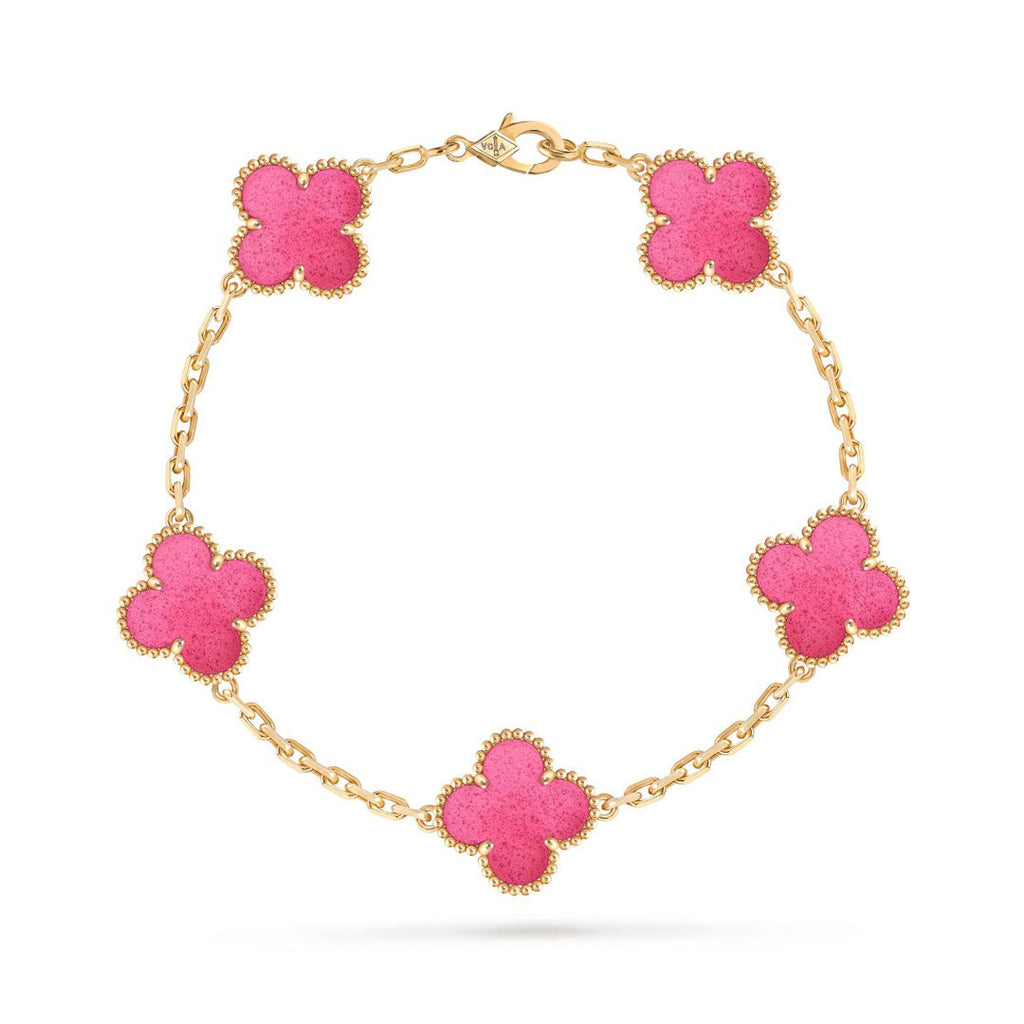 [Dream]NEW CLOVER 5 MOTIFS PINK ENAMEL BRACELET