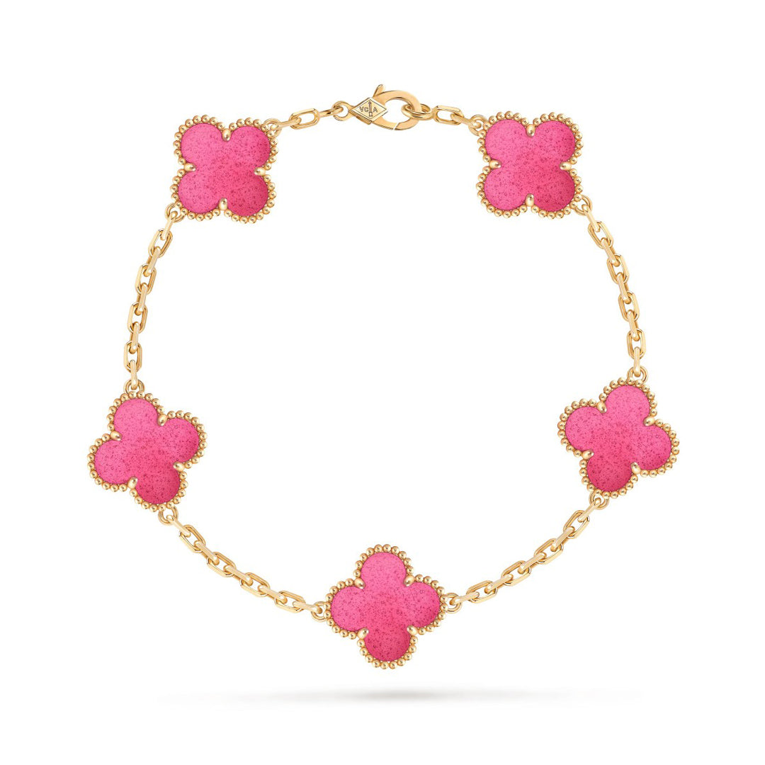 [Dream]NEW CLOVER 5 MOTIFS PINK ENAMEL BRACELET