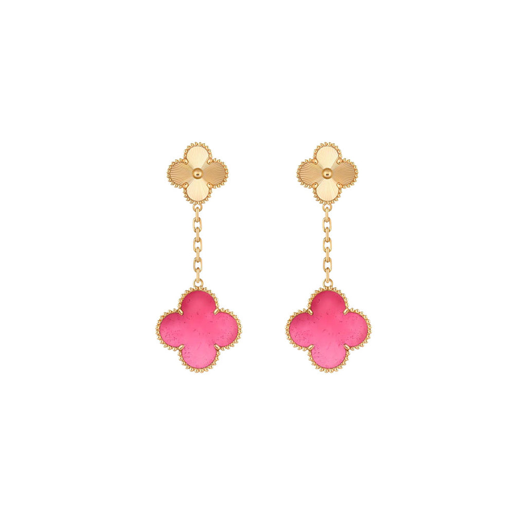 [Dream]NEW CLOVER 2 MOTIF PINK ENAMEL EARRINGS
