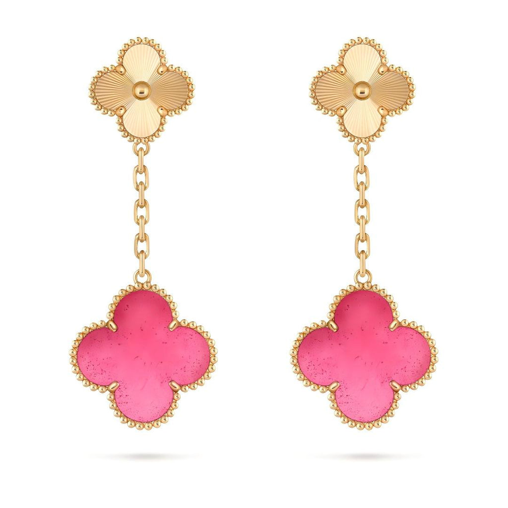[Dream]NEW CLOVER 2 MOTIF PINK ENAMEL EARRINGS