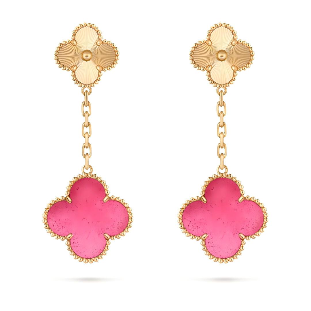 [Dream]NEW CLOVER 2 MOTIF PINK ENAMEL EARRINGS
