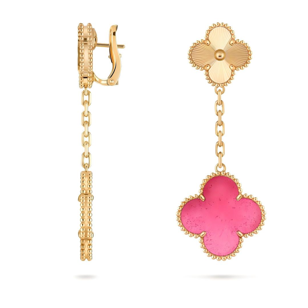 [Dream]NEW CLOVER 2 MOTIF PINK ENAMEL EARRINGS