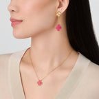 [Dream]NEW CLOVER 2 MOTIF PINK ENAMEL EARRINGS