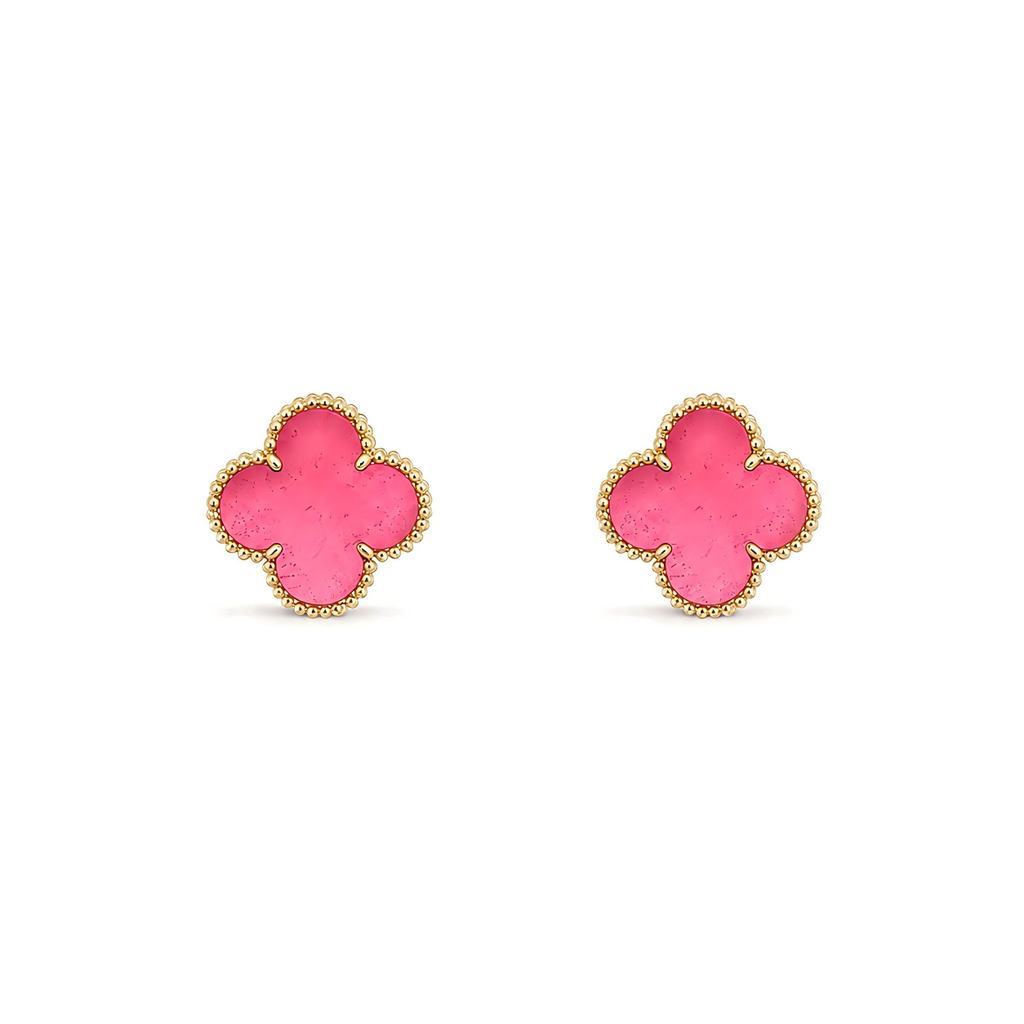 [Dream]NEW CLOVER 15MM PINK ENAMEL STUD EARRINGS