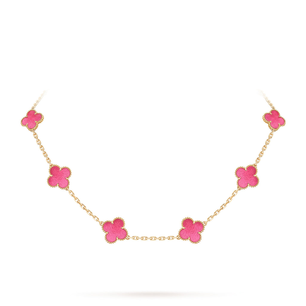 [Dream]NEW CLOVER 10 MOTIFS PINK ENAMEL NECKLACE