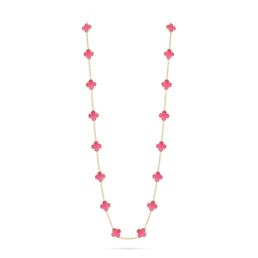 [Dream] NEW CLOVER 20 MOTIFS PINK ENAMEL NECKLACE