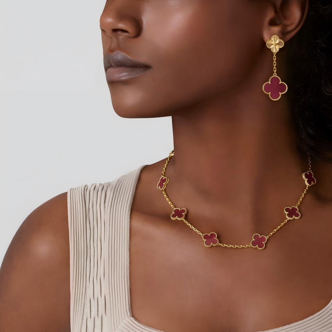[Dream]NEW CLOVER 10 MOTIFS PINK ENAMEL NECKLACE