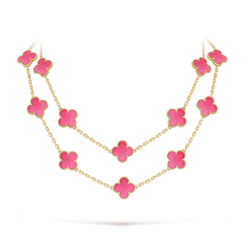 [Dream] NEW CLOVER 20 MOTIFS PINK ENAMEL NECKLACE