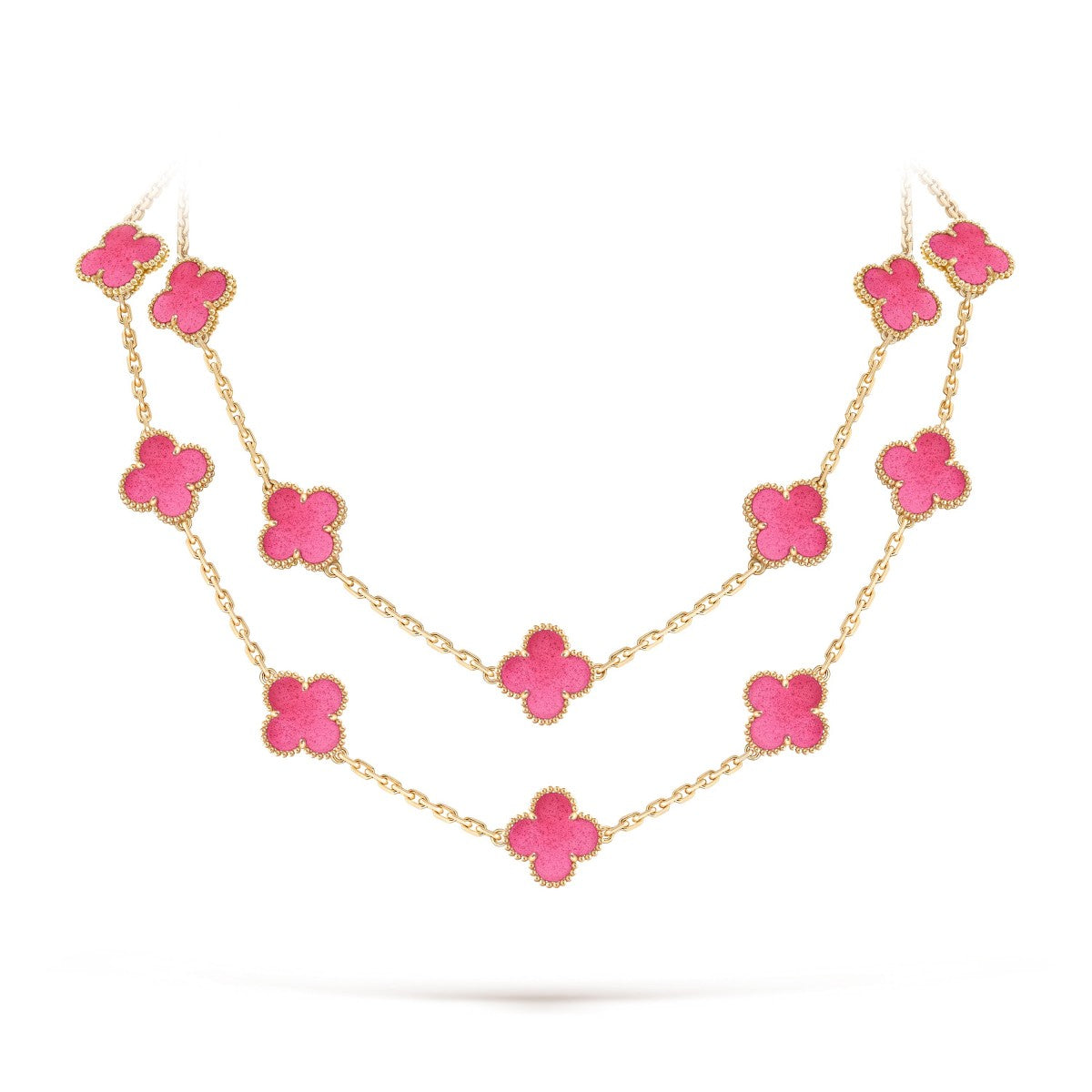 [Dream] NEW CLOVER 20 MOTIFS PINK ENAMEL NECKLACE