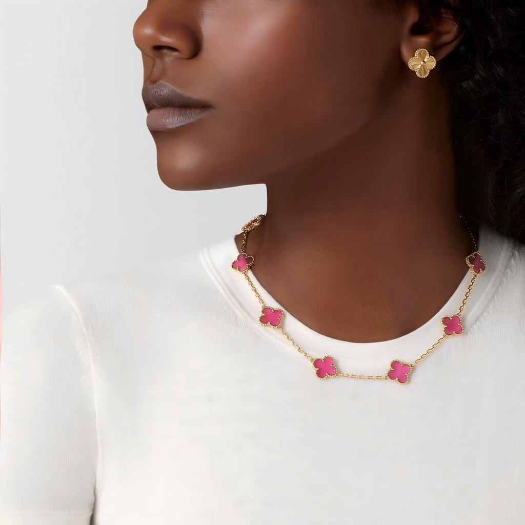 [Dream]NEW CLOVER 10 MOTIFS PINK ENAMEL NECKLACE