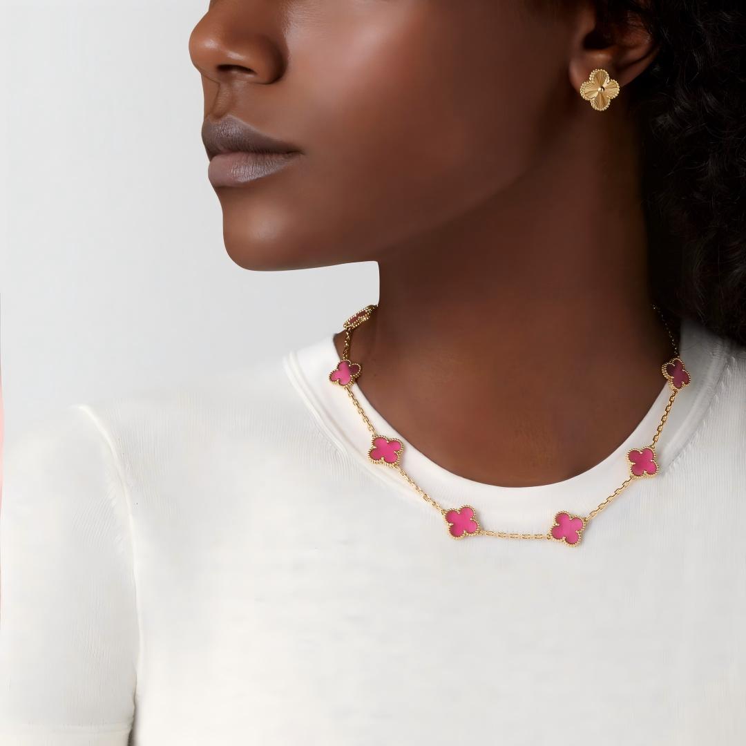 [Dream]NEW CLOVER 10 MOTIFS PINK ENAMEL NECKLACE