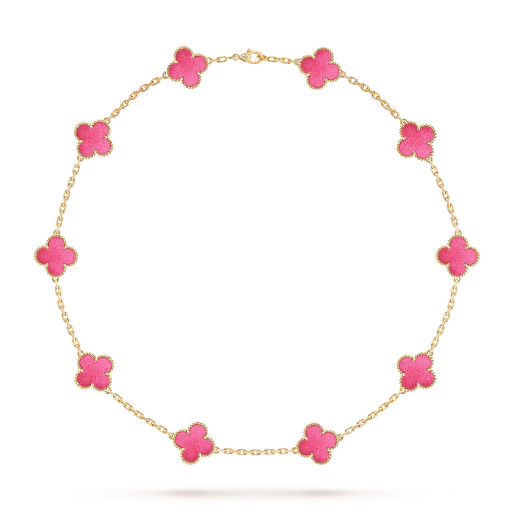 [Dream]NEW CLOVER 10 MOTIFS PINK ENAMEL NECKLACE