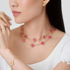 [Dream] NEW CLOVER 20 MOTIFS PINK ENAMEL NECKLACE