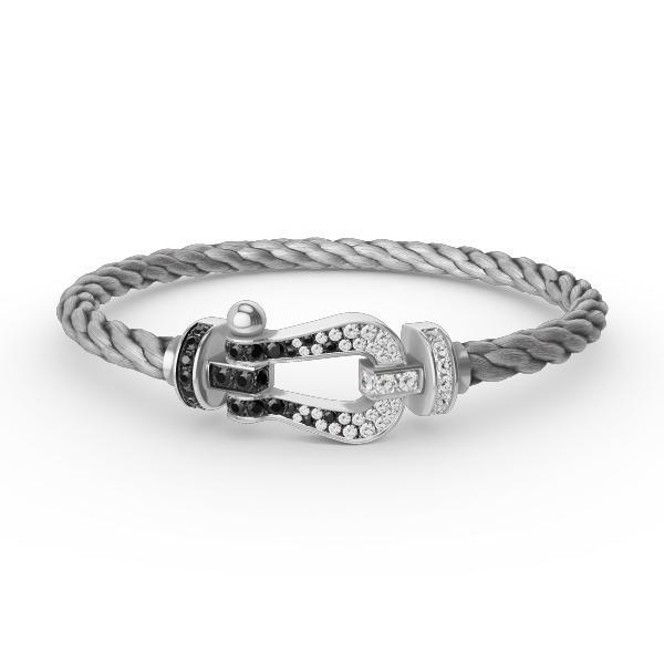 Dream FORCE LARGE HORSESHOE BLACK WHITE DIAMOND BRACELET SILVER