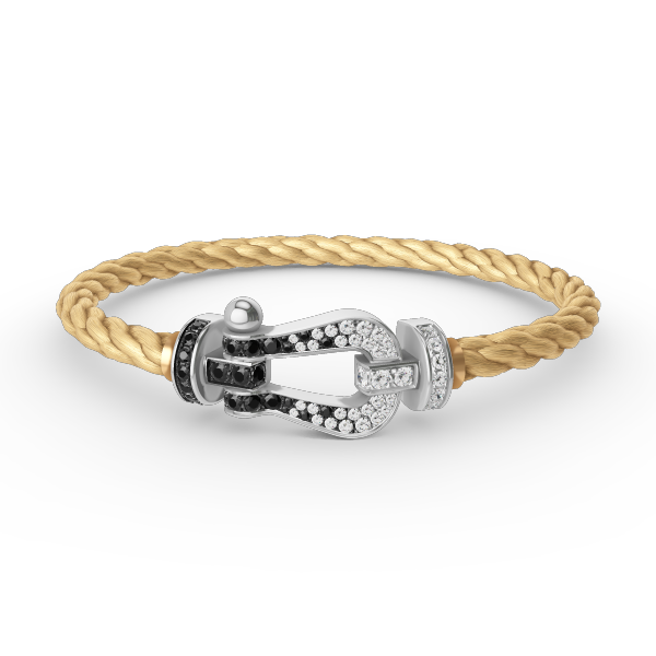 Dream FORCE LARGE HORSESHOE BLACK WHITE DIAMOND BRACELET SILVER