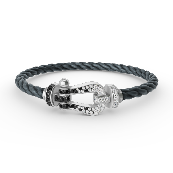 Dream FORCE LARGE HORSESHOE BLACK WHITE DIAMOND BRACELET SILVER