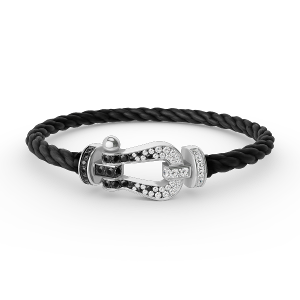 Dream FORCE LARGE HORSESHOE BLACK WHITE DIAMOND BRACELET SILVER