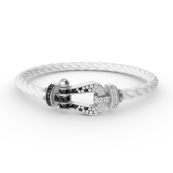 Dream FORCE LARGE HORSESHOE BLACK WHITE DIAMOND BRACELET SILVER
