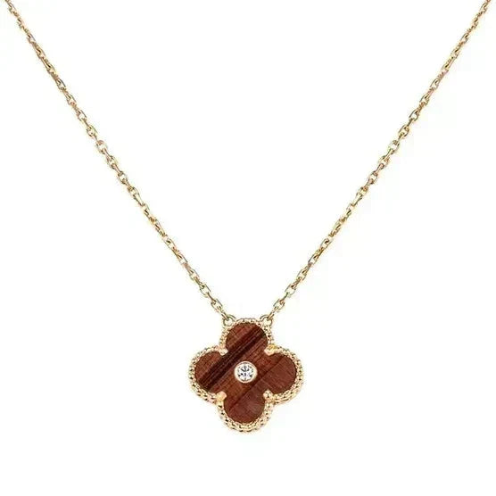 Dream CLOVER Halskette mit 15-mm-Diamant und gelbem Tigerauge-Achat