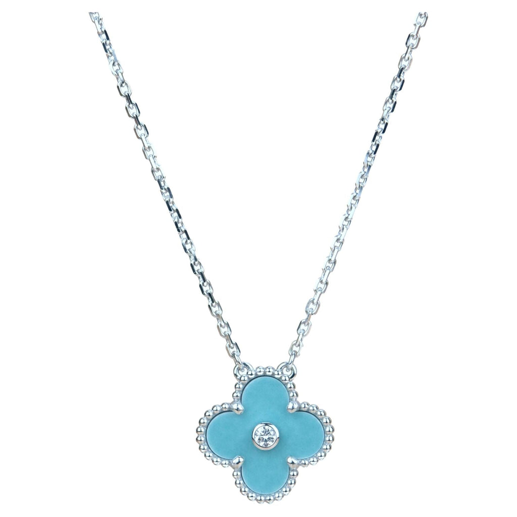 Dream CLOVER 15MM DIAMOND SVRES PORCELAIN  NECKLACE SILVER