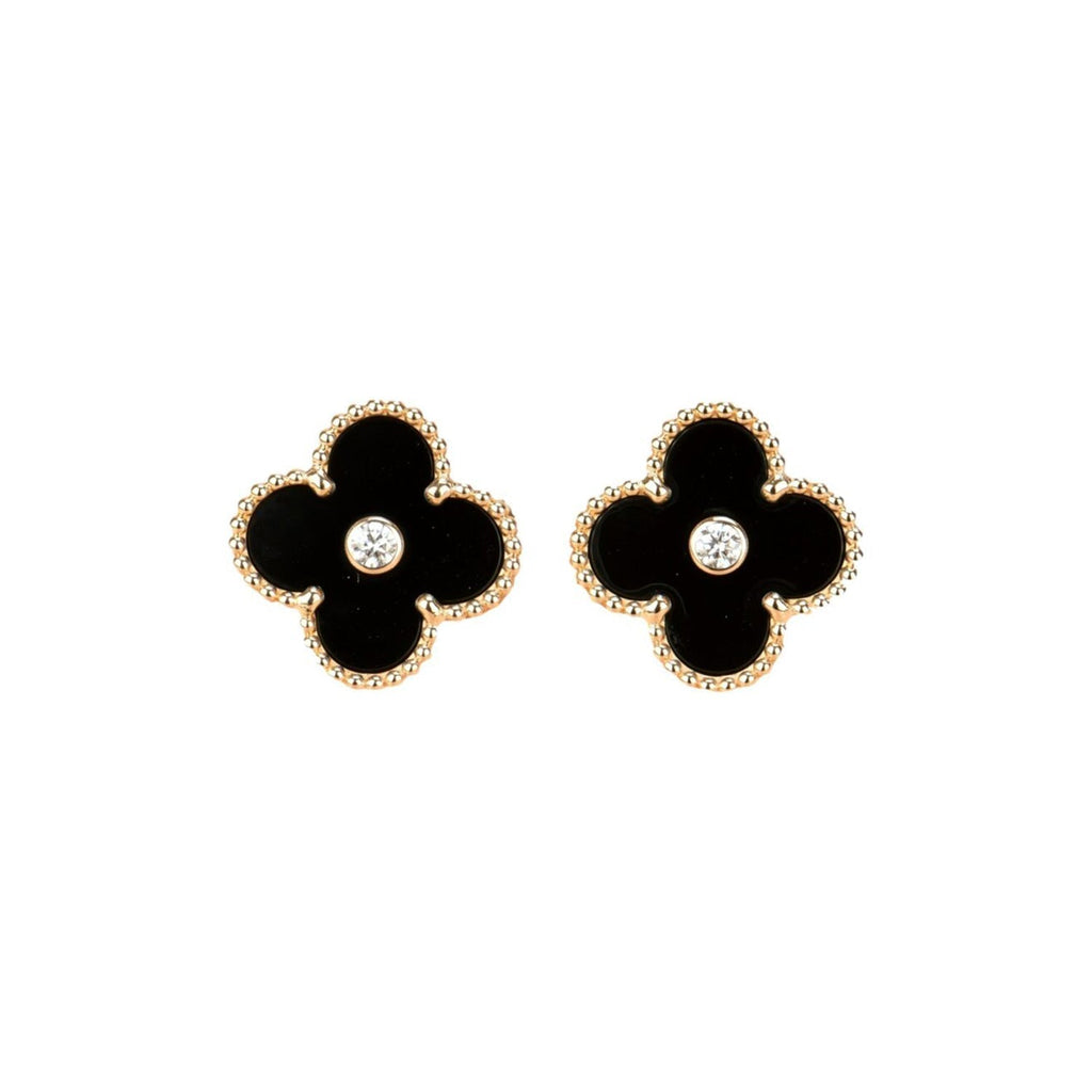 Dream CLOVER MEDIUM 1 MOTIFS ONYX DIAMOND EARRINGS