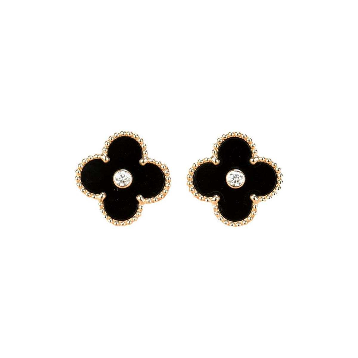 Dream CLOVER MEDIUM 1 MOTIFS ONYX DIAMOND EARRINGS