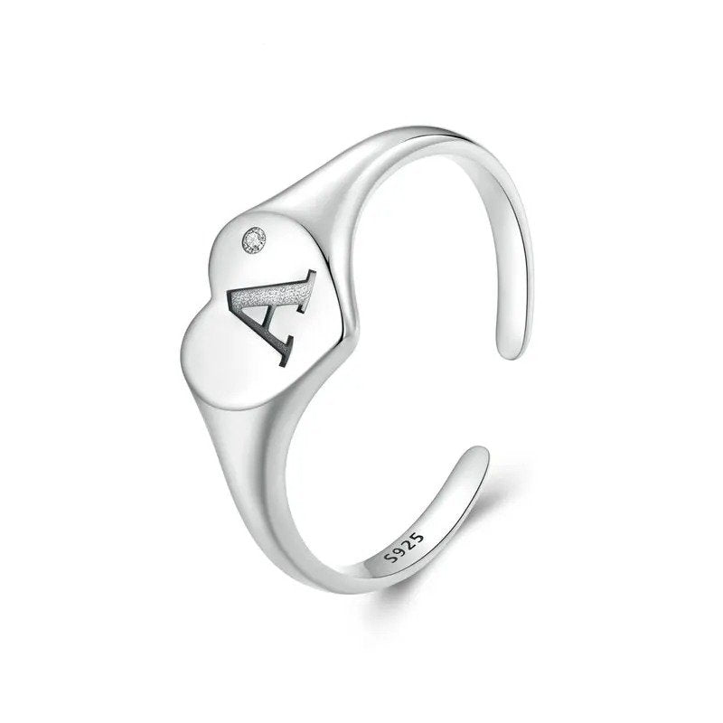 Gravierter Ring mit Anfangsbuchstabe A, offen, herzförmig, verstellbar, stapelbar