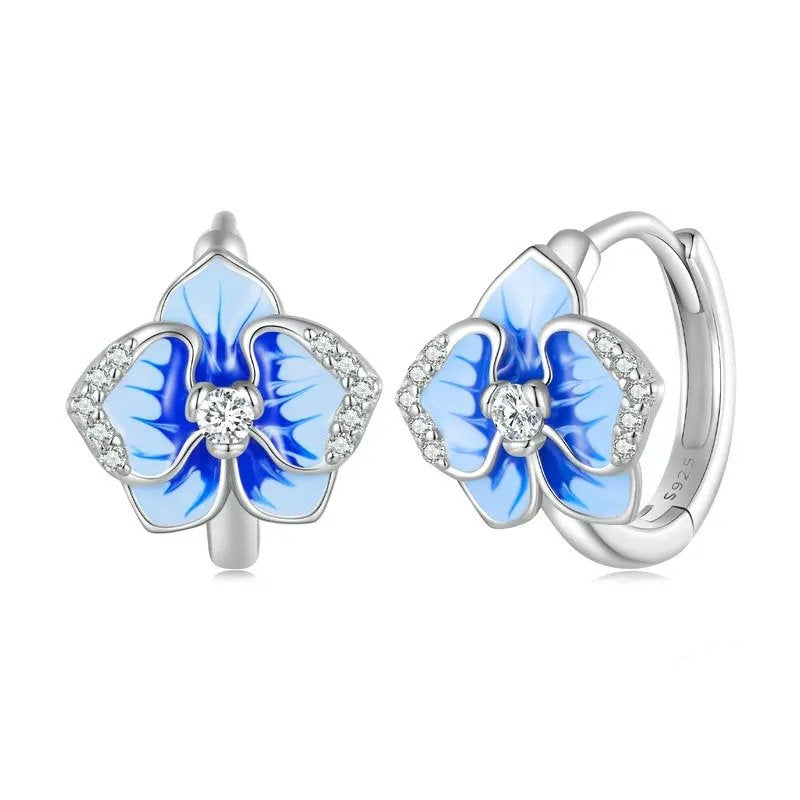 Blaue Emaille-Schmetterlingsorchideen-Ohrclips Phalaenopsis-Blüten-Ohrstecker