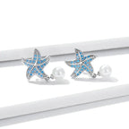 Ozeanblaue Zirkonia-Seestern-Ohrstecker Muschelperlen-Ohrhänger