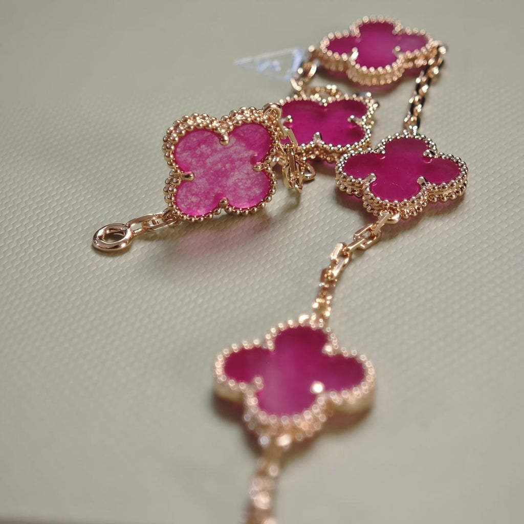 [Dream]NEW CLOVER 5 MOTIFS PINK ENAMEL BRACELET