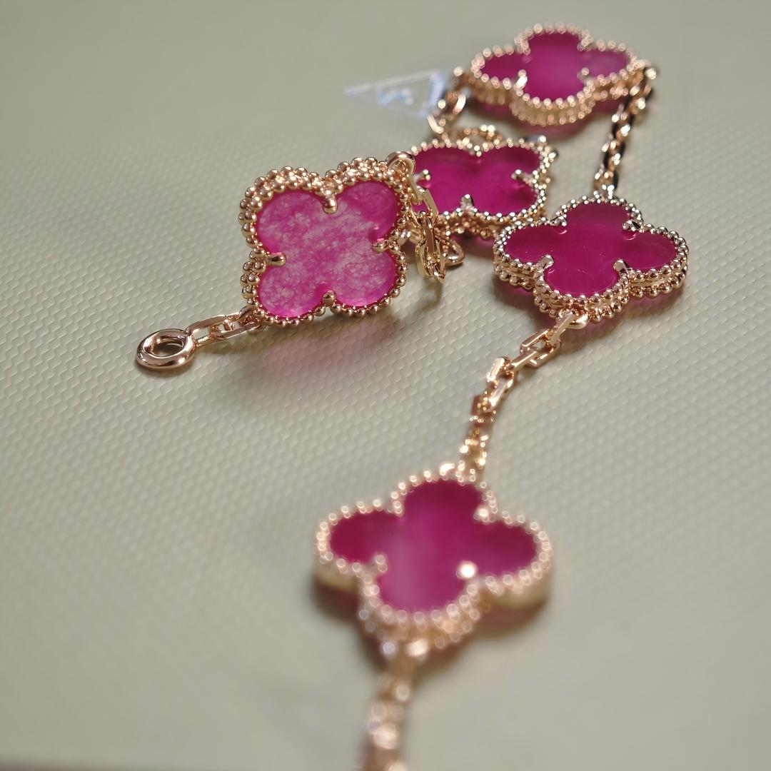 [Dream]NEW CLOVER 5 MOTIFS PINK ENAMEL BRACELET