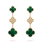 Dream CLOVER EARRINGS GOLD MALACHITE DIAMOND 3 MOTIF