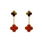 Dream CLOVER  2 MOTIF  TIGER EYE CARNELIAN EARRINGS