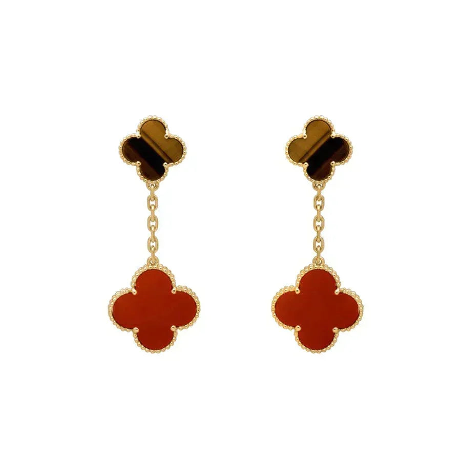 Dream CLOVER  2 MOTIF  TIGER EYE CARNELIAN EARRINGS