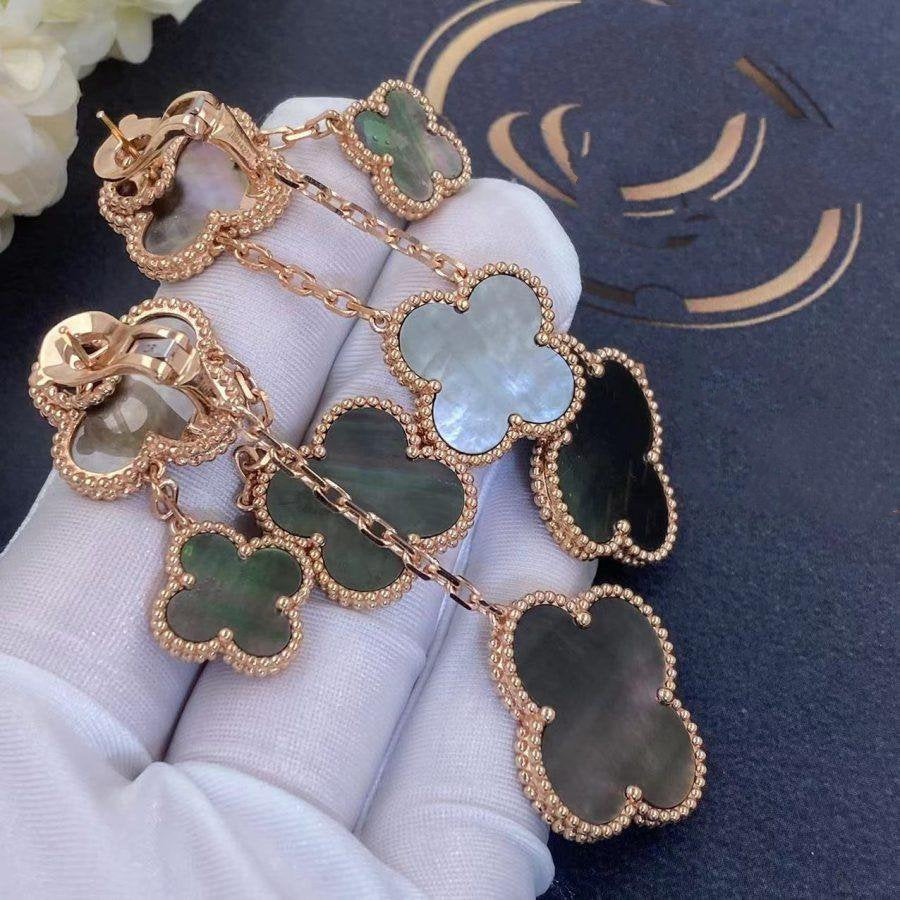 Dream CLOVER EARRINGS DARK MOP 4 MOTIFS ROSE GOLD