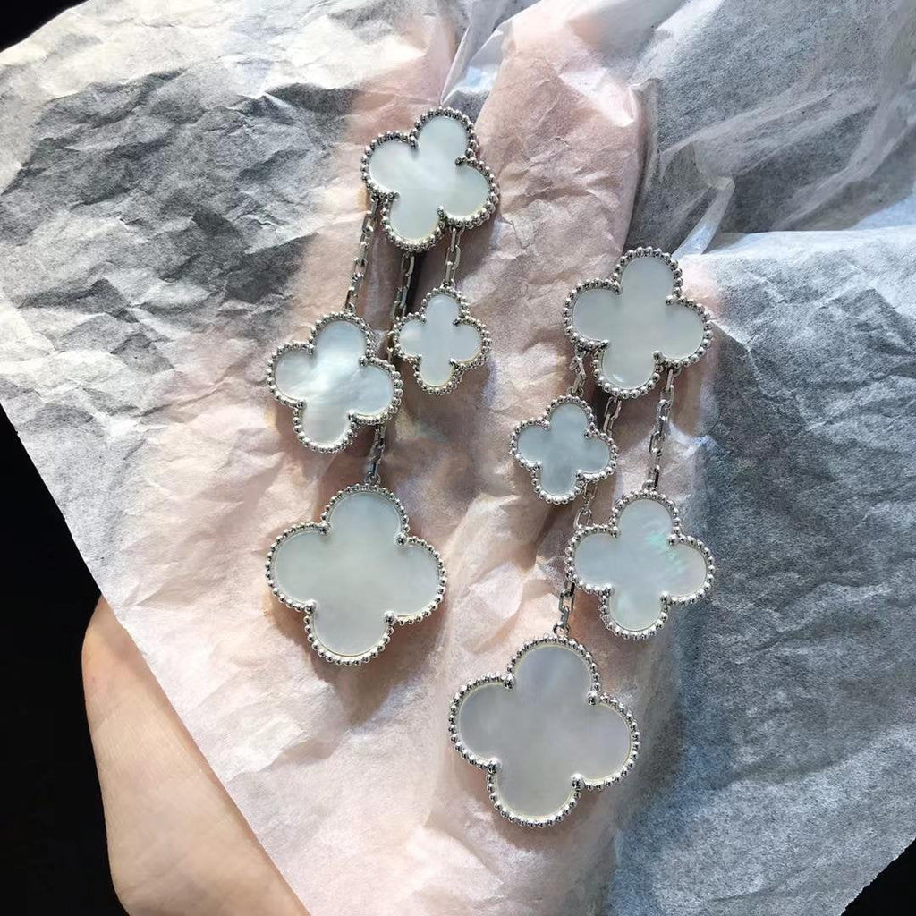 Dream CLOVER EARRINGS WHITE MOP 4 MOTIFS SILVER