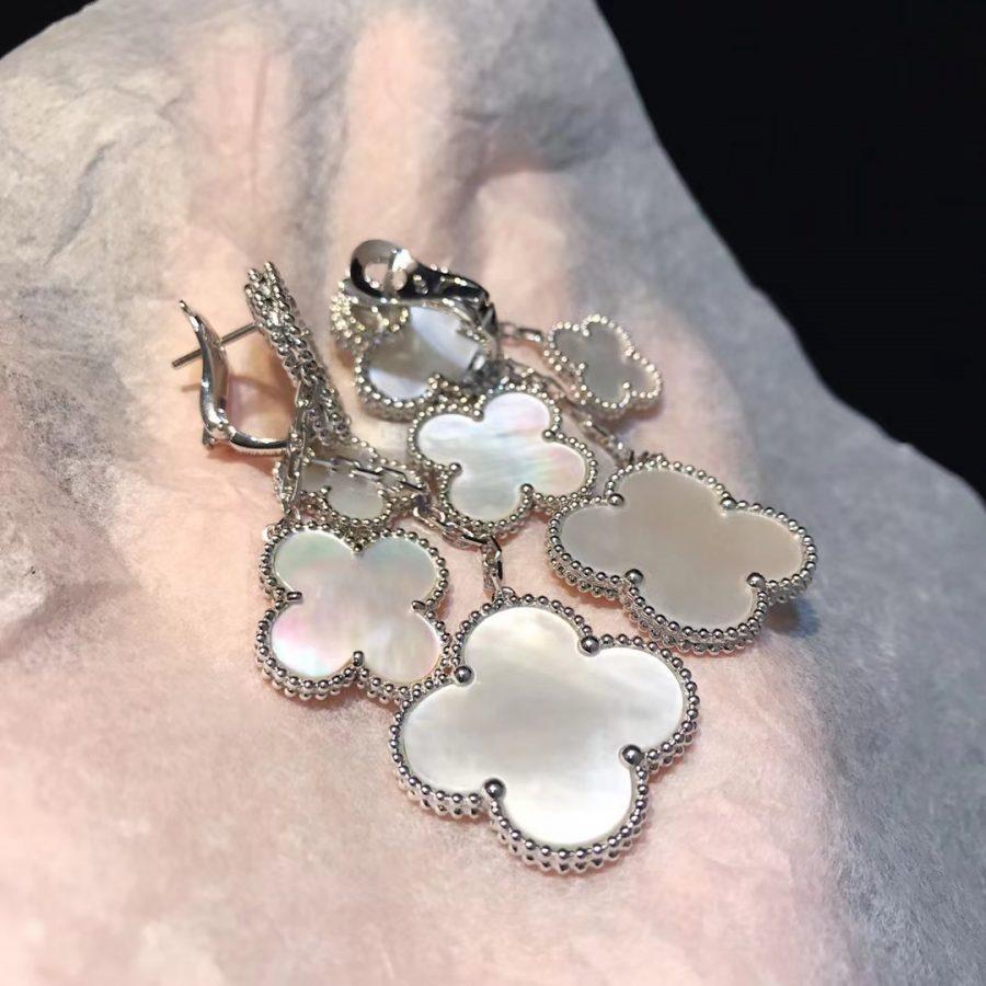 Dream CLOVER EARRINGS WHITE MOP 4 MOTIFS SILVER