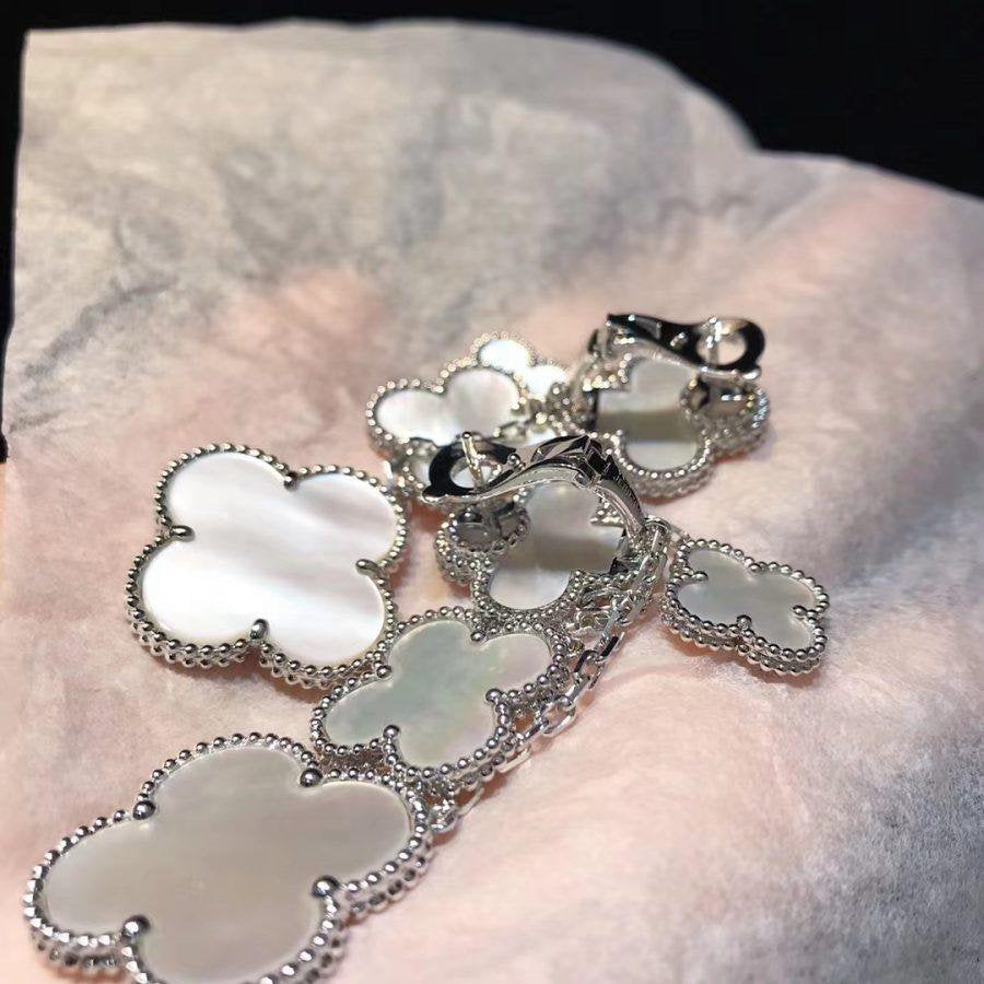 Dream CLOVER EARRINGS WHITE MOP 4 MOTIFS SILVER