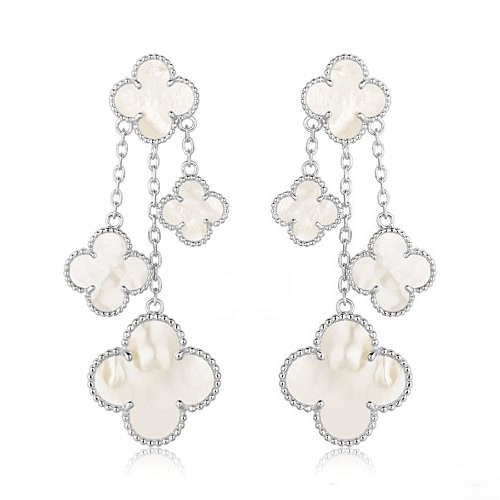 Dream CLOVER EARRINGS WHITE MOP 4 MOTIFS SILVER